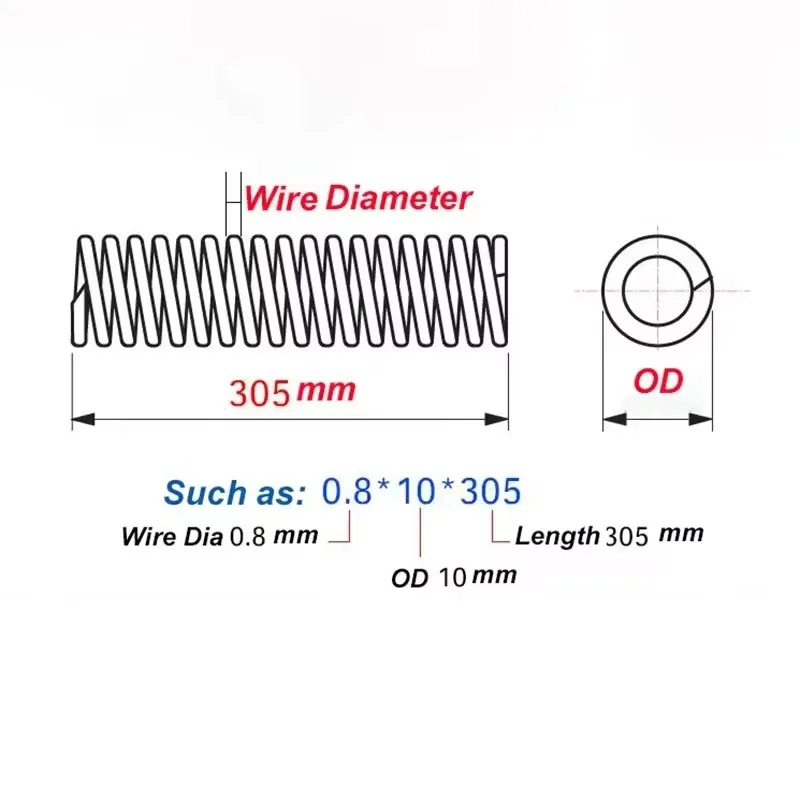 1/2Pcs 304 Stainless Steel Spring Compression Springs Dia.10/12/14/15/16/18/20/22/24/25/28/30mm Wire Dia1.5/2mm Length 305mm