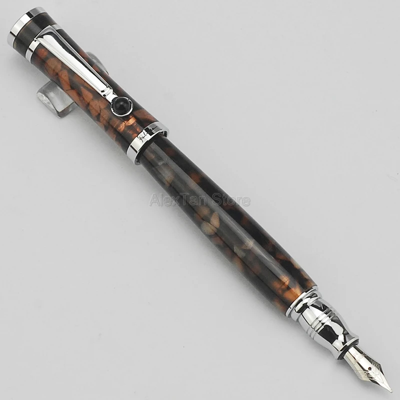 Fuliwen Elegant Celluloid Fountain Pen Maple Leaf Coffee , Fine Nib Writing Gift Pen For Office & Home School Supplies