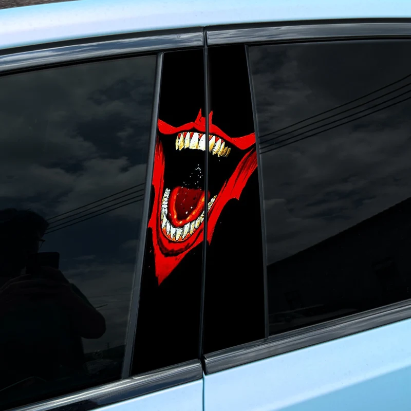 1/2PCS Clown Laughing Car Stickers Auto B Pillar Waterproof Decoration Cover Scratches DIY Car Doors Pillar Joker Vinyl Decals