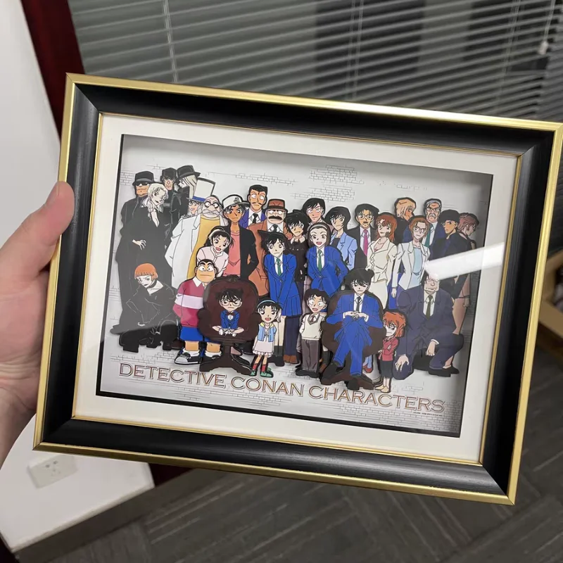 Anime Detective Conan Family Portrait 3D Art Painting Detective Boy Cartoon Figure Collect Picture Handmade Desktop Decor Gifts