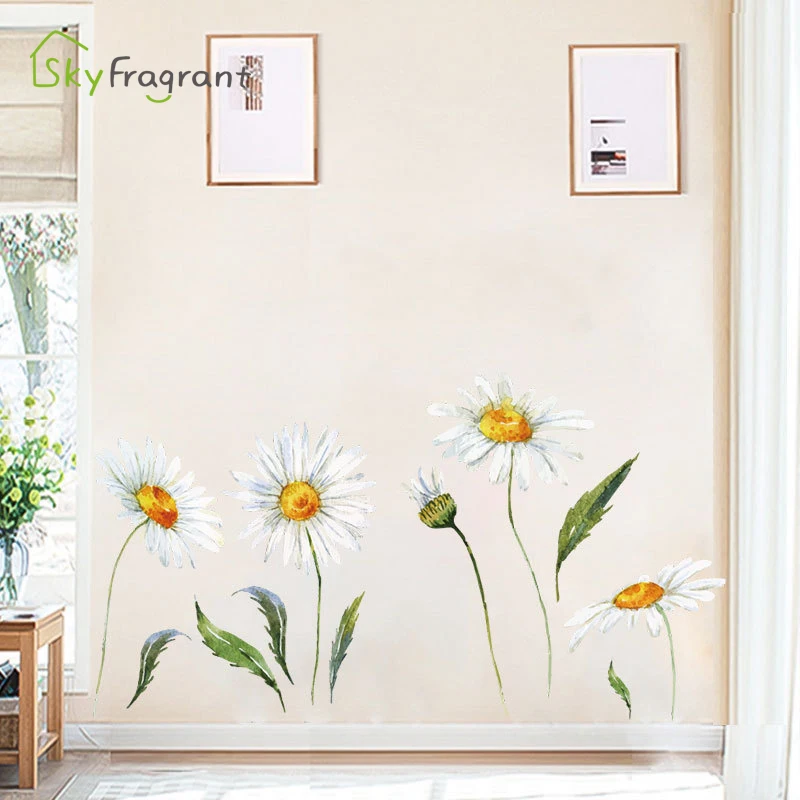 Watercolour Daisies Flowers Wall Sticker Bedroom Stickers Self-adhesive Living Room Porch Wall Decor Home Decor Room Decoration