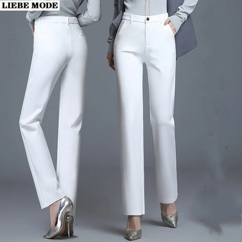 

Korean Style White Straight Wide Leg Pants Women Palazzo Trouser High Waist Loose Office Work Womens Bell Bottoms Pantalon Femme