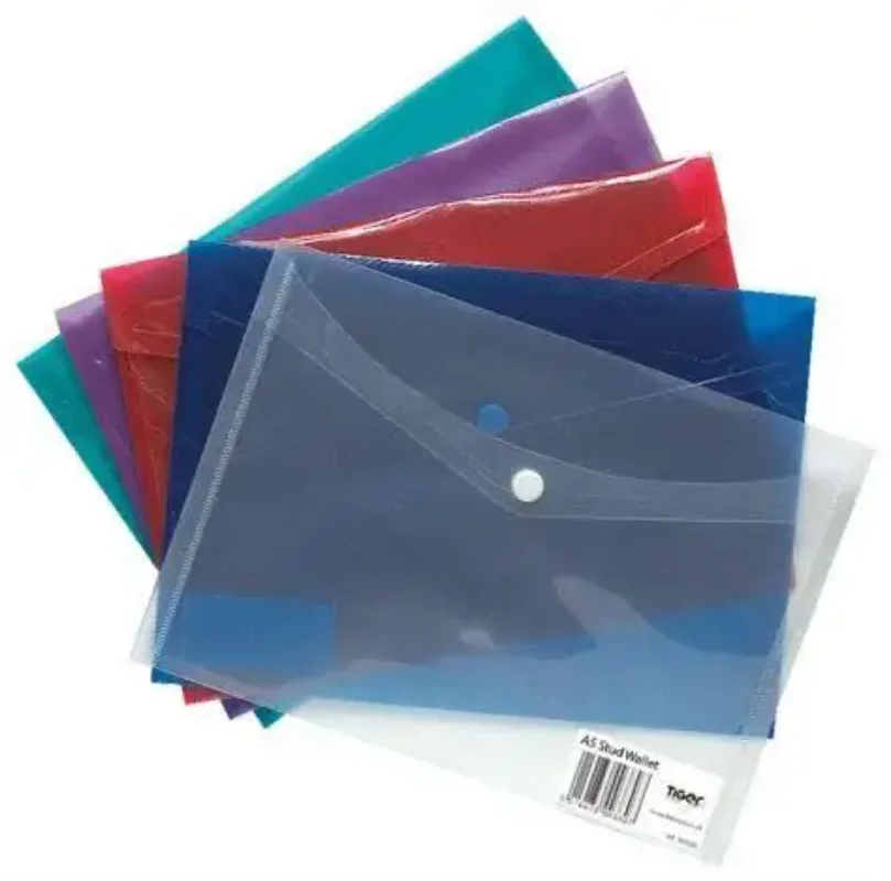 5PCS A4 Poly Envelope Folder with Snap Button Clear Waterproof Plastic Document Protector for School Home Office Organization
