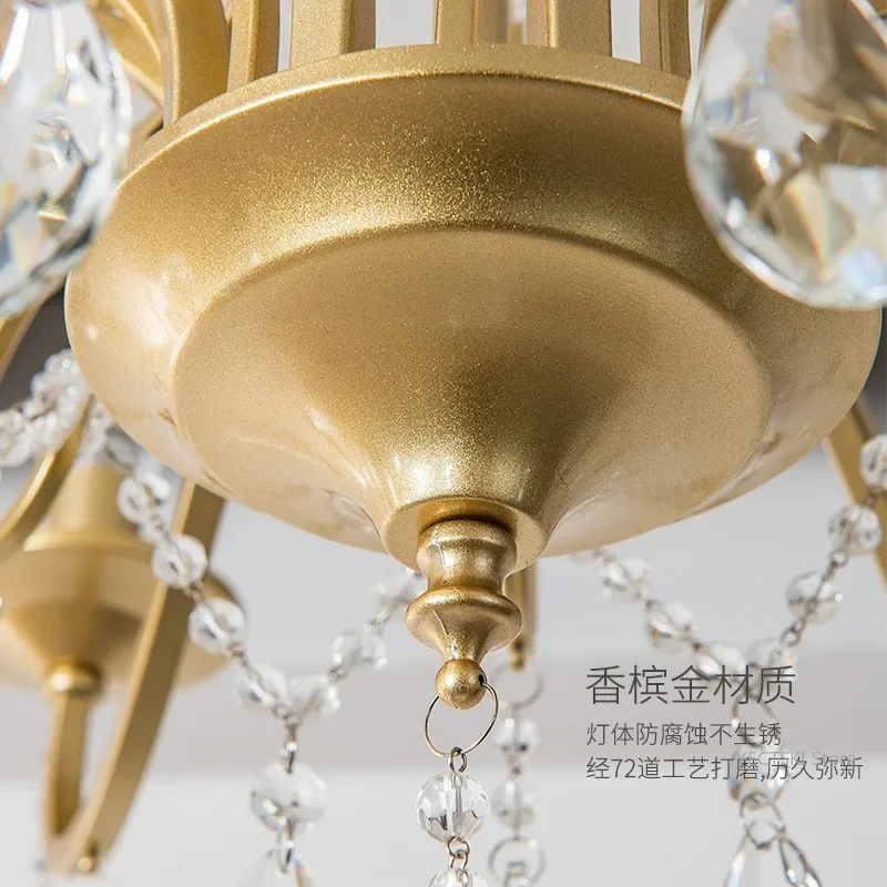 GHJUYIOL American living room lamp, champagne gold French restaurant crystal lamp, simple modern light luxury room lamp, bedroom