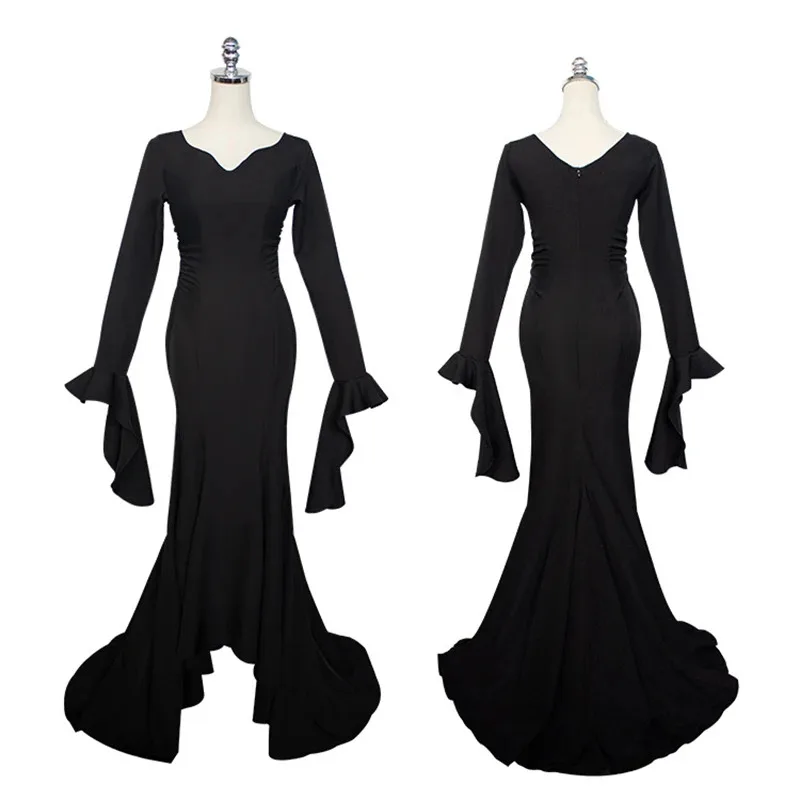 Addams Morticia 성인용 코스프레 의상, 블랙 고딕 펑크 드레스, Gomez 유니폼, 할로윈 및 카니발 파티용 가발