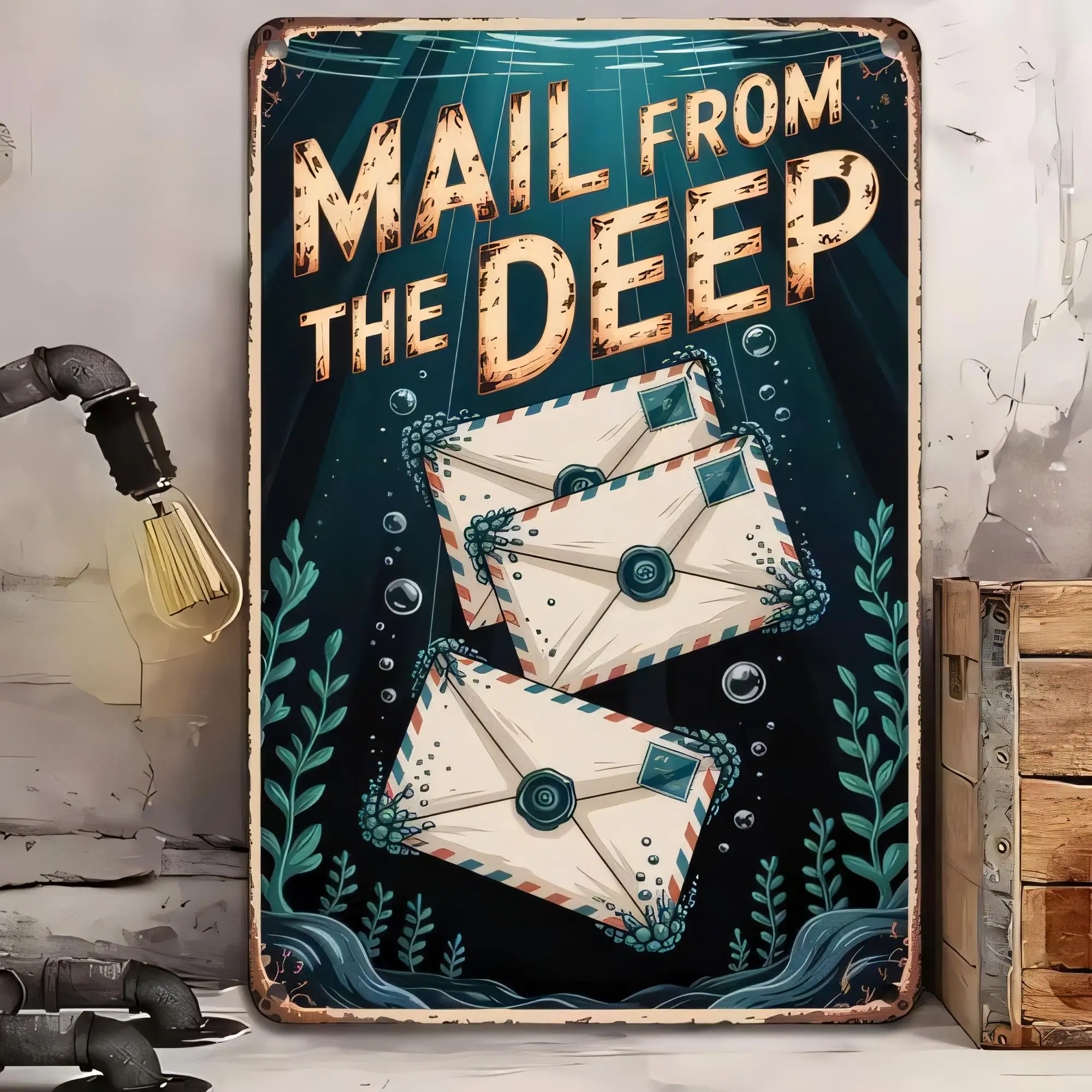 Tin Sign Mail From The Deep Vintage Nautical Postcard Letter Theme Beach Ocean Wall Decor Retro Metal Plaque for Bathroom Bar Ma