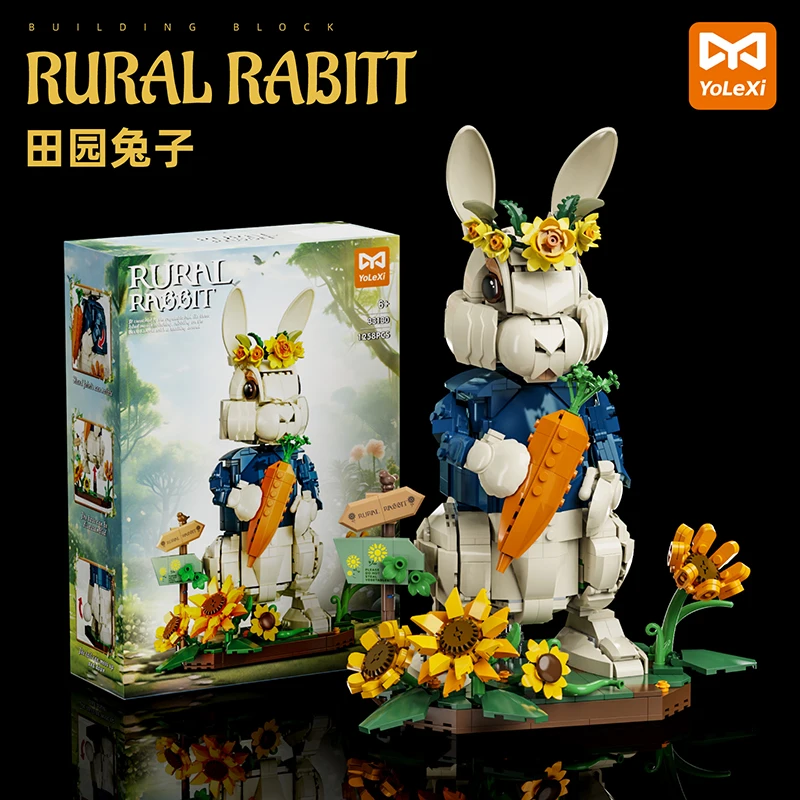 1258 pçs pastoral coelho animal modelo kit blocos de construção criativo natureza cena montagem tijolos decoração para casa brinquedo diy presentes adultos
