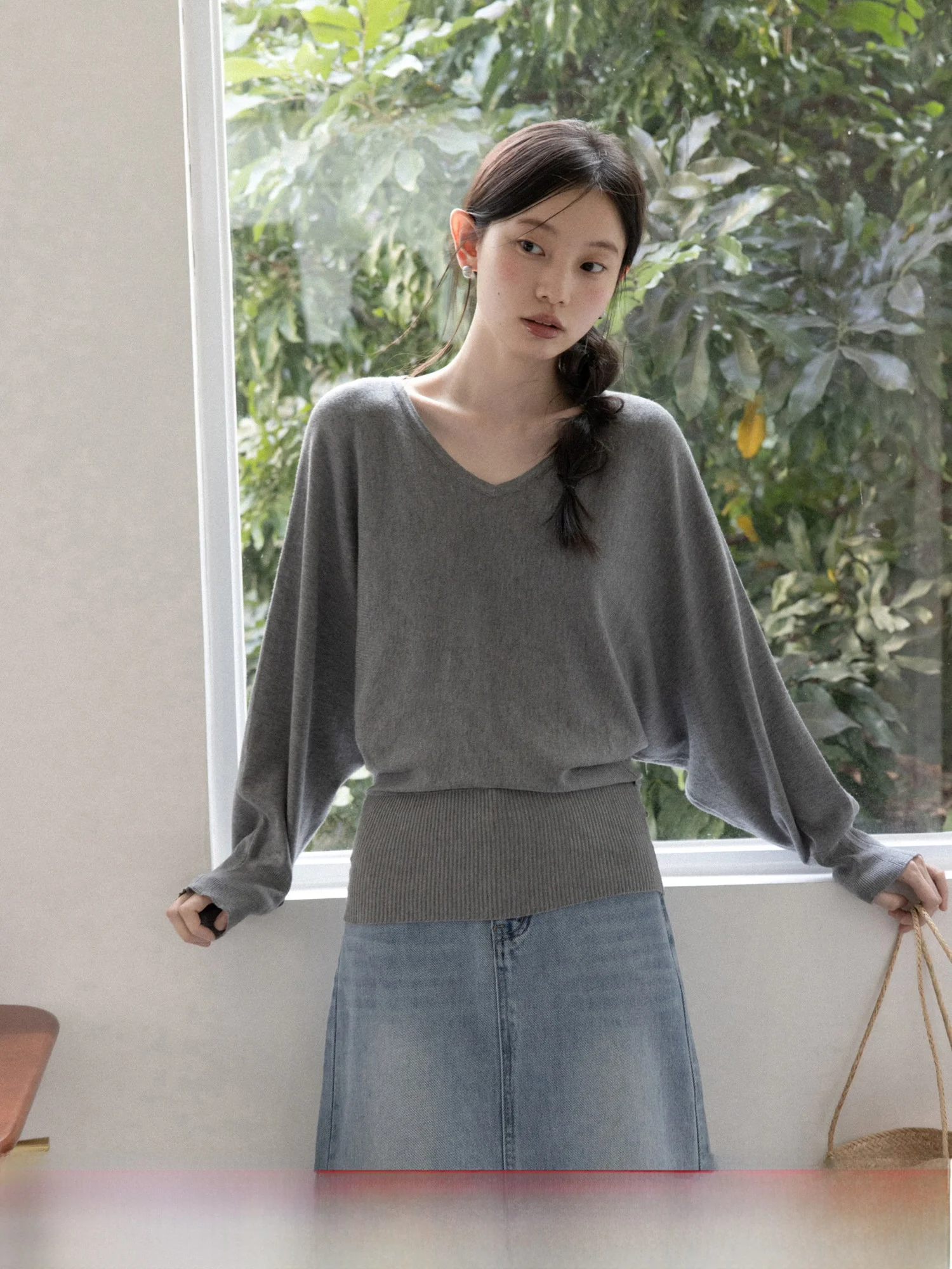 

ay V-ne Batwing Sve Knitted Sweater Women's Casual Sle Inner Wear Base irt Spring 2026 Soft Polyester Nylon Blend