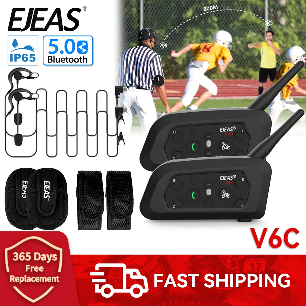 

EJEAS V6C PRO оригинальная гарнитура для внутренней связи рефери, полнодуплексные Bluetooth наушники, водонепроницаемый футбольный рефери, ушной крючок, коммуникатор