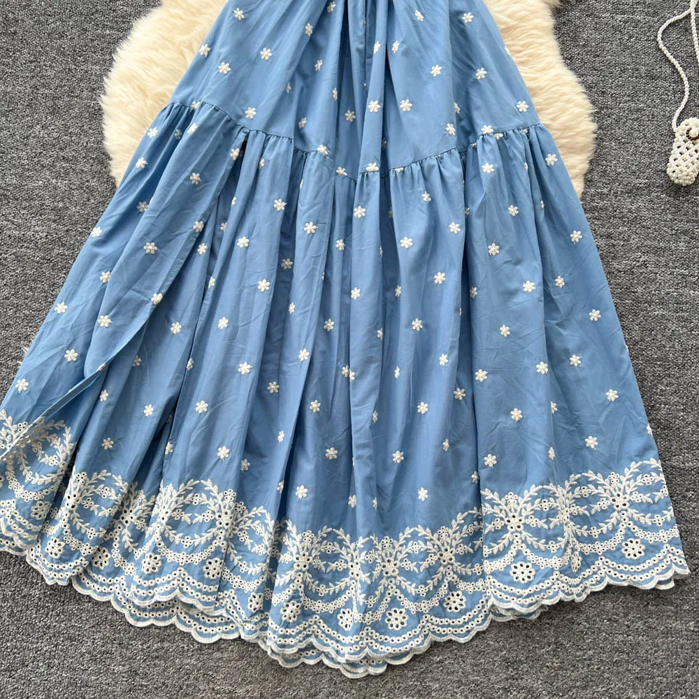 Chic stampa vintage dolce ricamato sottile elegante fata moda coreana Boho vestito estivo abbigliamento donna Abito lungo