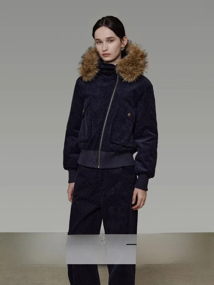 

Unspoken Thiened ort Cotton Jaet Women's Winter Coat with Fur Collar Asymmetrical Zipper Casual Comfortable Cotton Clothes