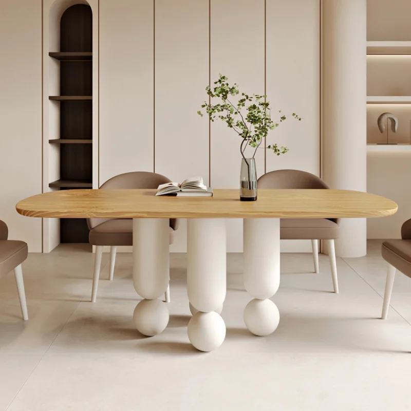 Nordic solid wood dining table small apartment white exclamation mark French cream style dining table and chairs