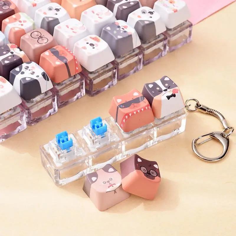 Niedlicher Katzen-Hunde-Anhänger, Stressabbau-Fidget-Schlüsselanhänger, Mechanischer Tastatur-Schlüsselanhänger, Hundethemen-Clicker-Fidget für Rucksack und Studium – Detail 2