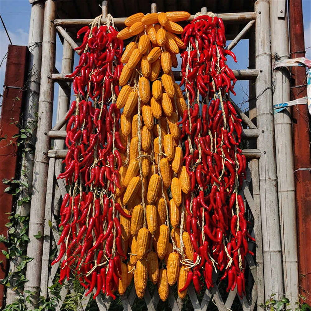 

artificial vegetables strings wall decor Aubergine Ginger Bitter Melon Pumpkin Mushroom Garlic hot chili pepper vegetables model