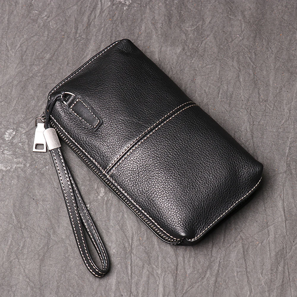 LUOKIR-Bolso de mano de cuero genuino de alta calidad para hombre, cartera larga Vintage de gran capacidad, tarjetero Simple para teléfono