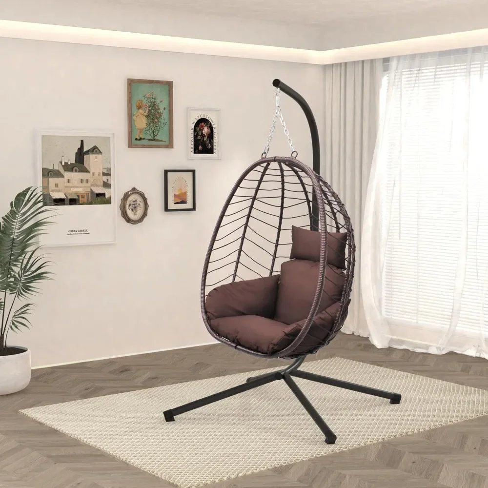 

Hanging Egg Chair with Stand Patio Hammock Swing Chair, Basket Wicker Rattan Adjustable Height UV Resistant Indoor Outdoor Use