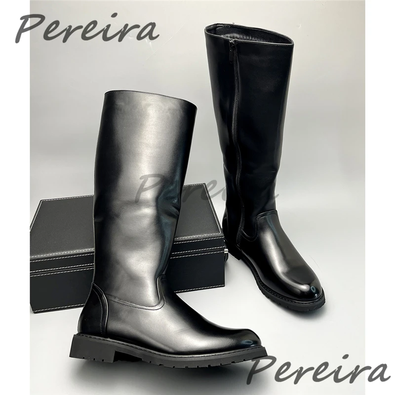 خريف شتاء دافئ الرجال حذاء برقبة للركبة جلد أسود سميكة سوليد الجانب سستة أحذية طويلة العصرية تنوعا أحذية رجالي حجم كبير