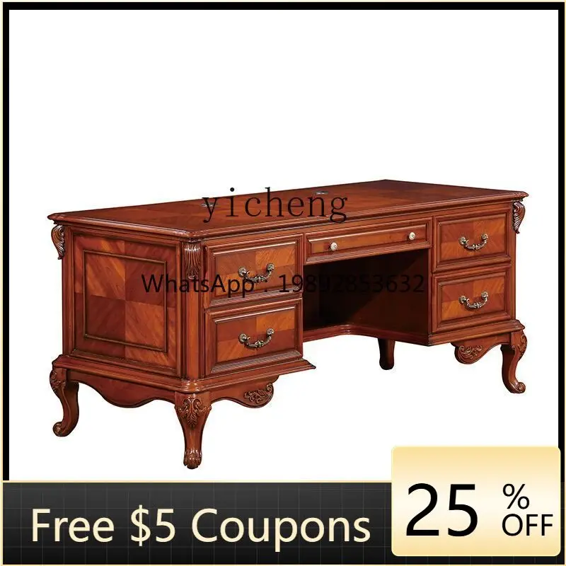 

ZZk Solid Wood Desk Computer Home Desk Study Furniture Retro Large Desk