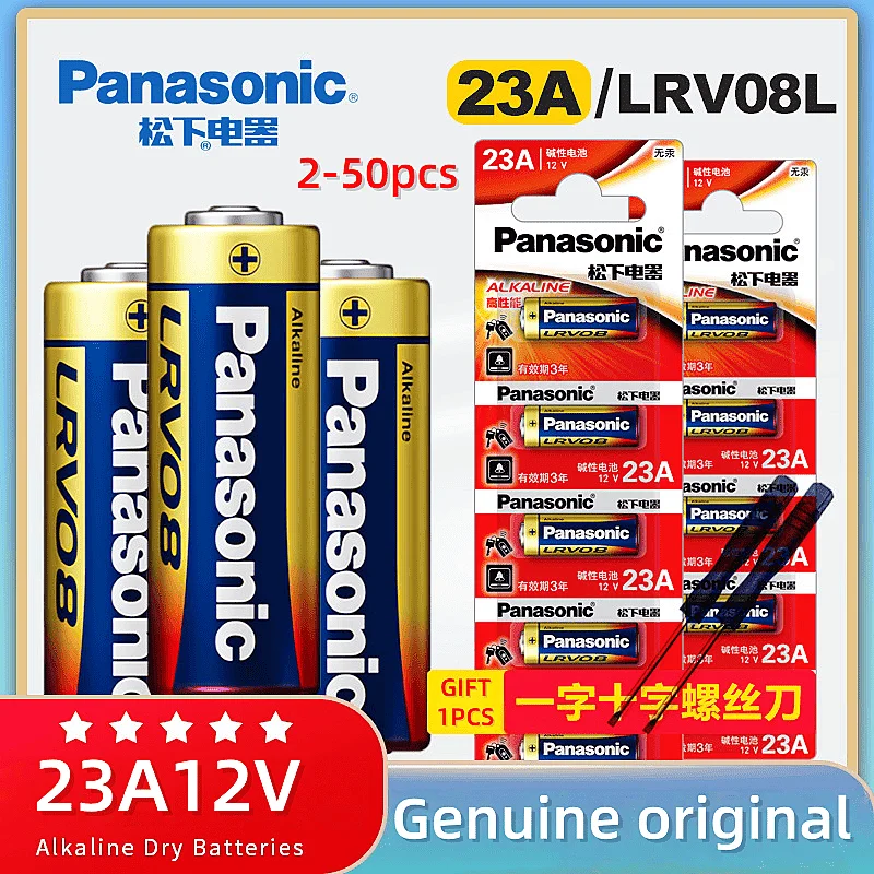 

Panasonic 2-50PCS 23A 12V A23S 23GA Alkaline Battery for Doorbell, Remote Control, Electric Toy, Long-Lasting & Leak-Resistant