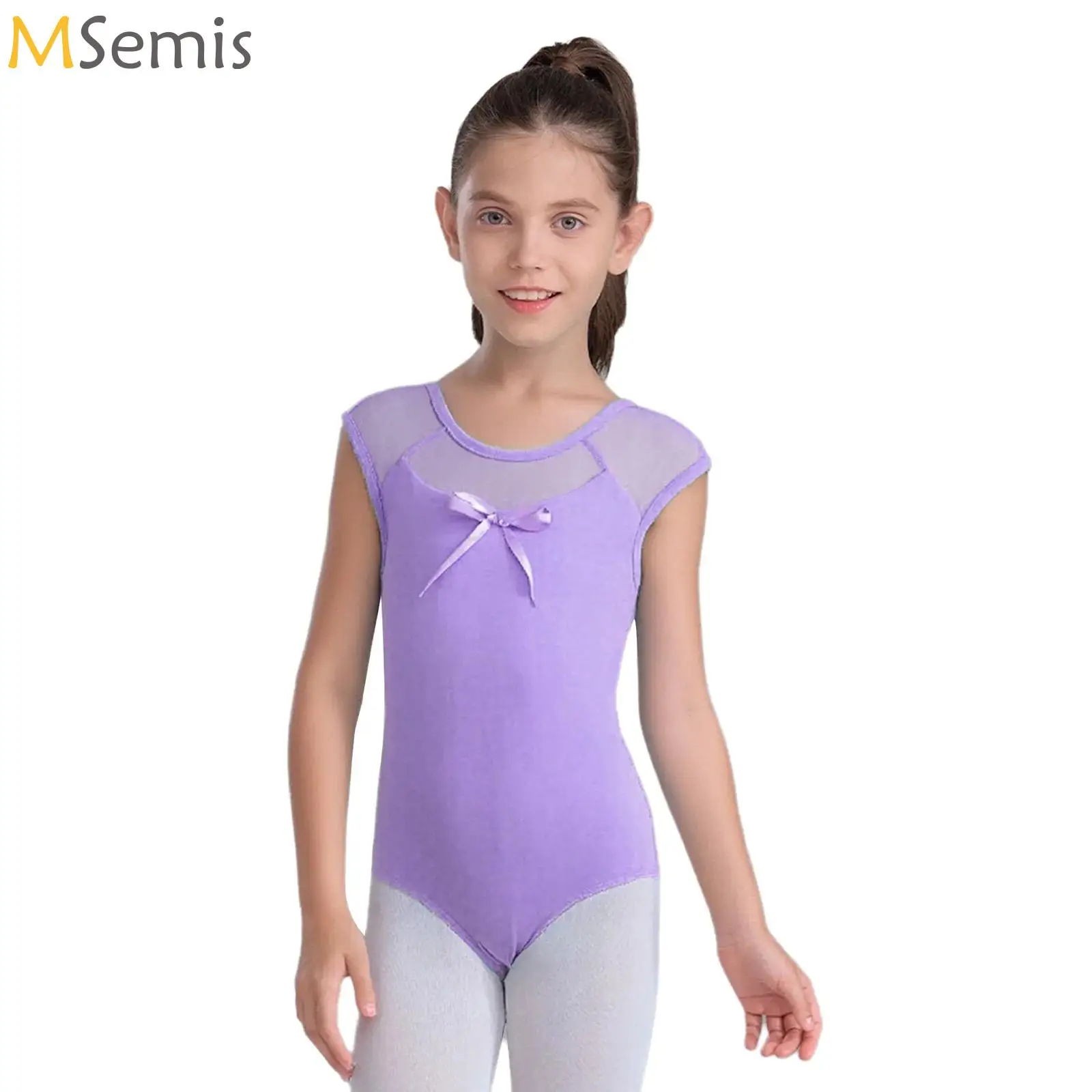 

Girls Ballet Leotards Teenage Sleeveless Cutout Bow Knot Back Leotard Kids Dancewear Activewear Ballerina Party Practice Costume