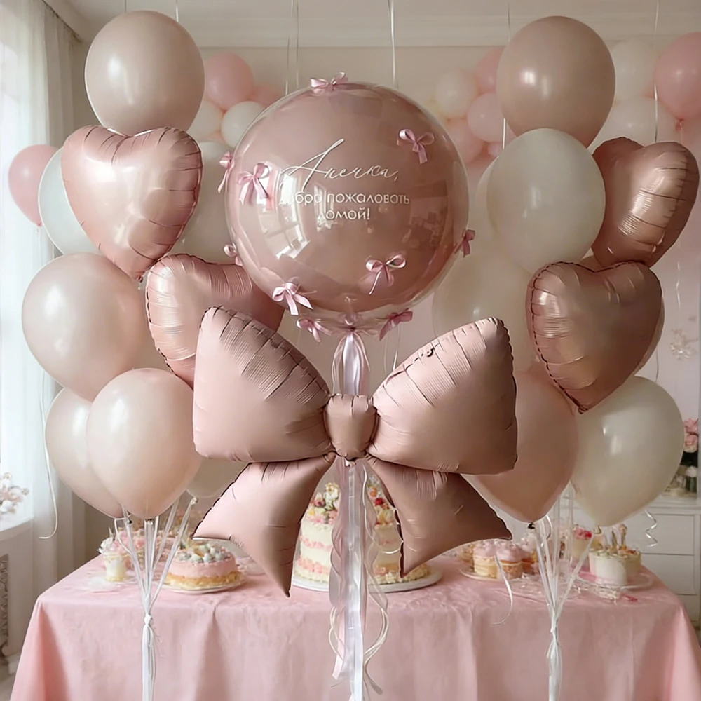Rosa Schleifenballon-Set Transparente BOBO-Ballons mit Rosa Schleifenband für Geburtstag, Hochzeit, Babyparty, Muttertag Ballondekoration – Detail 3