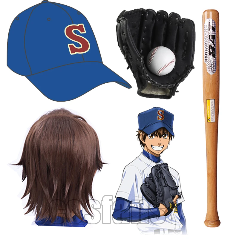 

Anime Ace of Diamond Hat Sawamura Eijun Cosplay Baseball Glove Sports Accessories Cartoon Brown Wigs Sun Hat Birthday Present