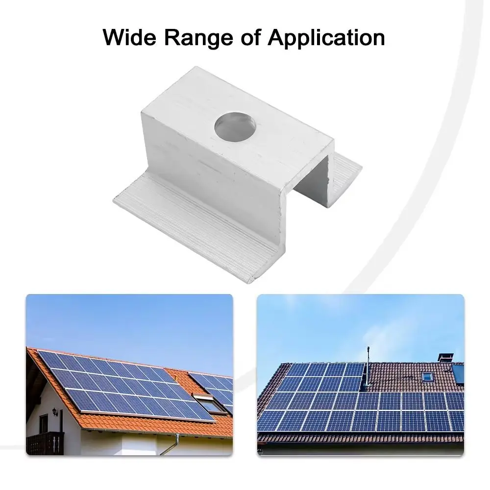 5Pcs 25-50mm Solar Middle Clamp Silver Aluminum Alloy PV Middle Clamp Corrosion Resistant 3mm Thickness Photovoltaic Bracket