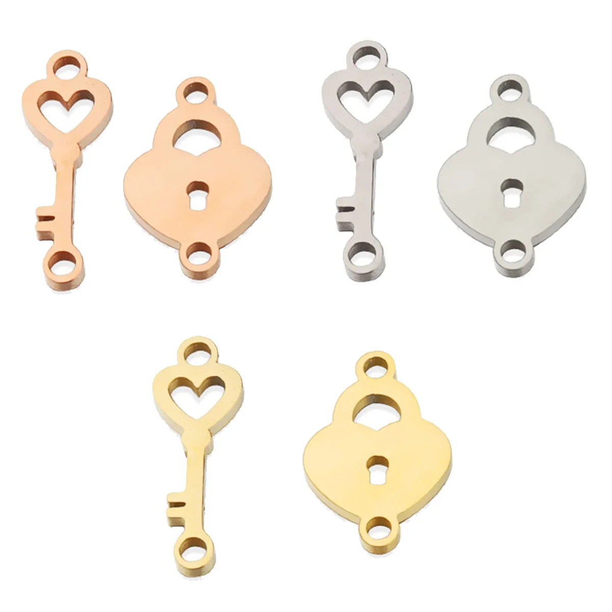 10PcsLot Stainless Steel DIY Key Lock Charms  Pendant Heart Connector For Bracelet Necklace Jewelry Making Accessories Wholesale