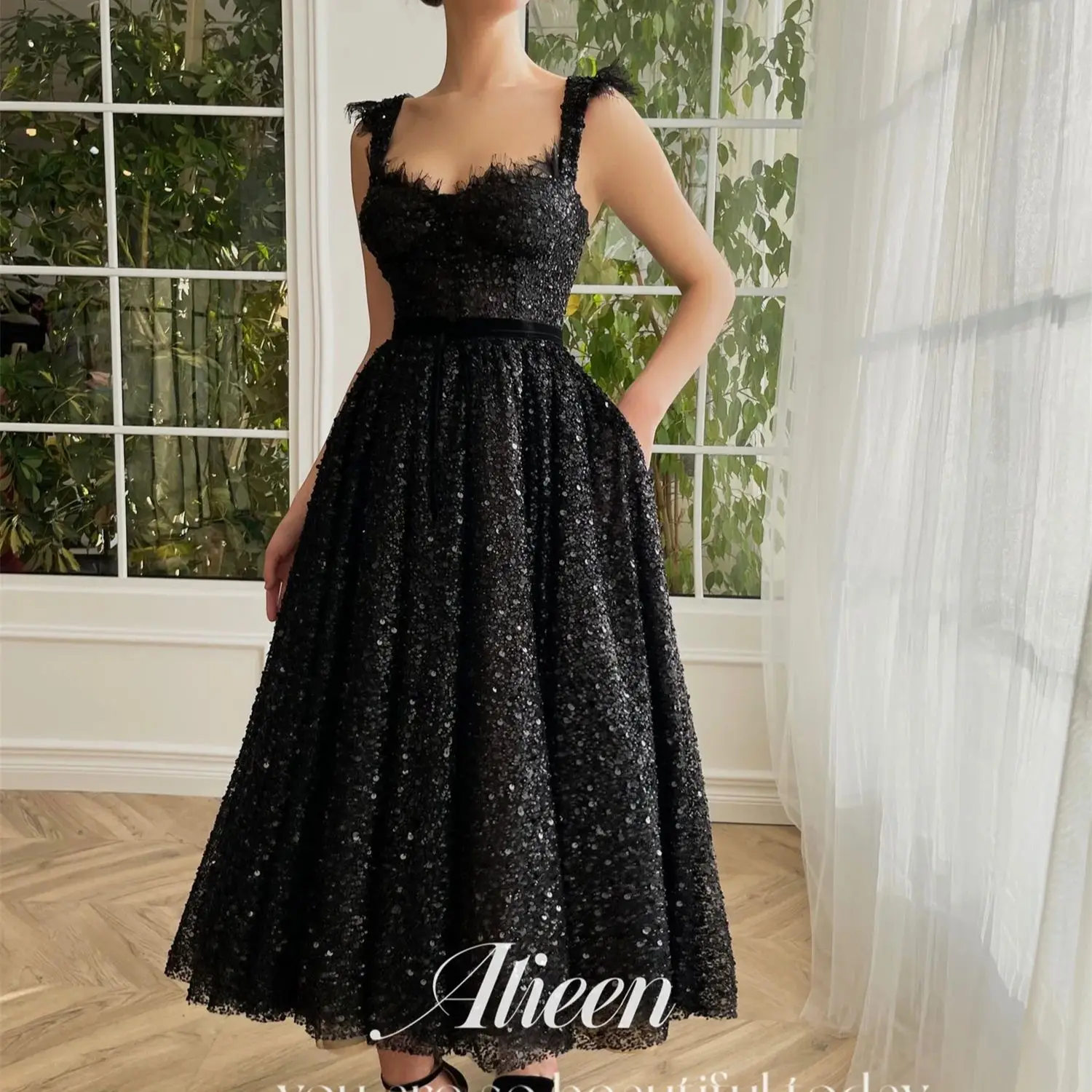 

Aileen Black A-line Sweetheart Bead Embroidery Muslim Luxury Evening Dresses for Special Occasions Elegant Wedding Party Dress