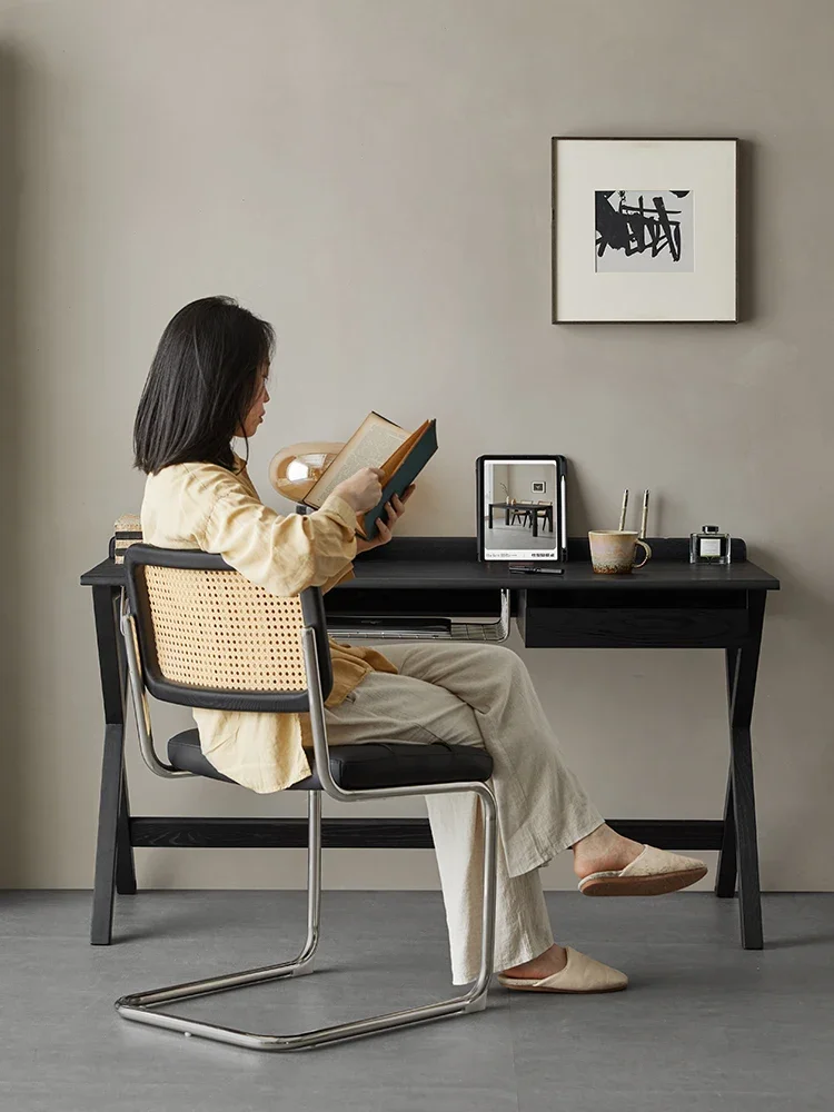 Mesa De Computador De Madeira Maciça Com Gavetas, Mobília De Sombra De Tinta, Mesa De Escritório Preta, Estudo De Casa, Minimalista, Moderno