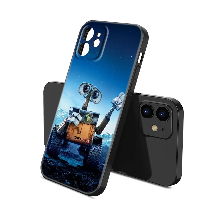 Cartoon Robot WALL-E Black Silicone Phone Case For Apple iPhone 12 13 Mini 11 14 15 16 Pro Max 7 8 Plus image 3