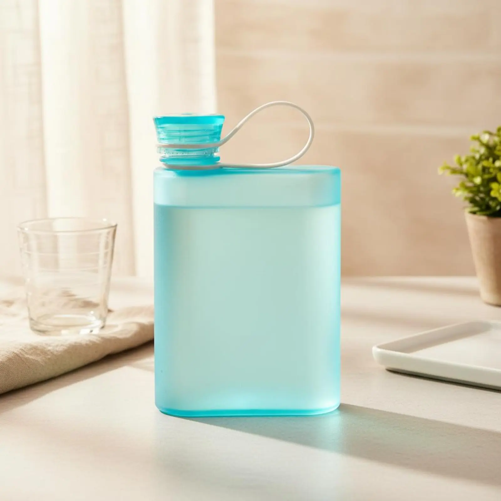 Slim Water Bottle Frosted Finish Flat Water Bottle Rectangular Container Minimalist Design Reusable for Commuters, School
