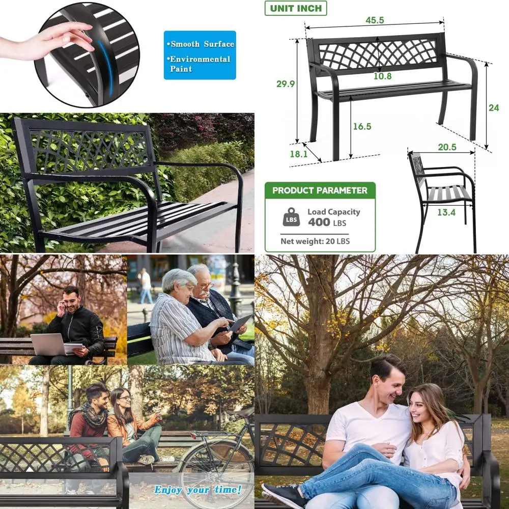 

DW Garden Bench Bench Park Outdoor Bench or Patio Metal Bench Park Bench with Plastic Backrest Armrests Sturdy Steel e urniture