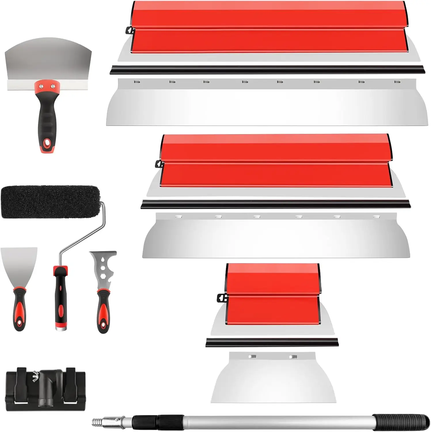 

Набор инструментов для выравнивания гипсокартона с лезвиями 10, 24 и 32 дюйма, малярным валиком, удлинительной штангой и шпателями для гладких стен и потолков