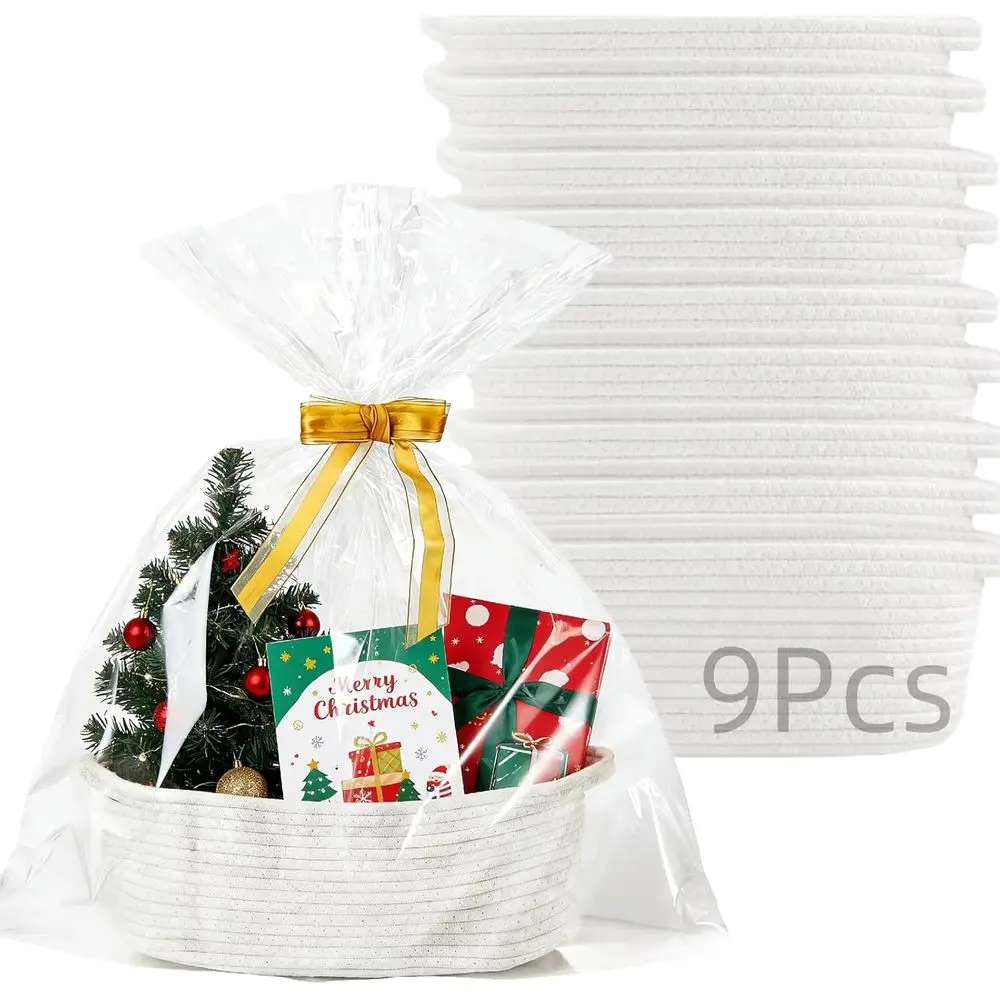 

Набор из 9 мини-тканых корзин с декоративными подарочными пакетами и лентами, белой хлопчатобумажной веревкой, хранилищем в детской, органайзером для игрушек и домашних животных, 12x8x5