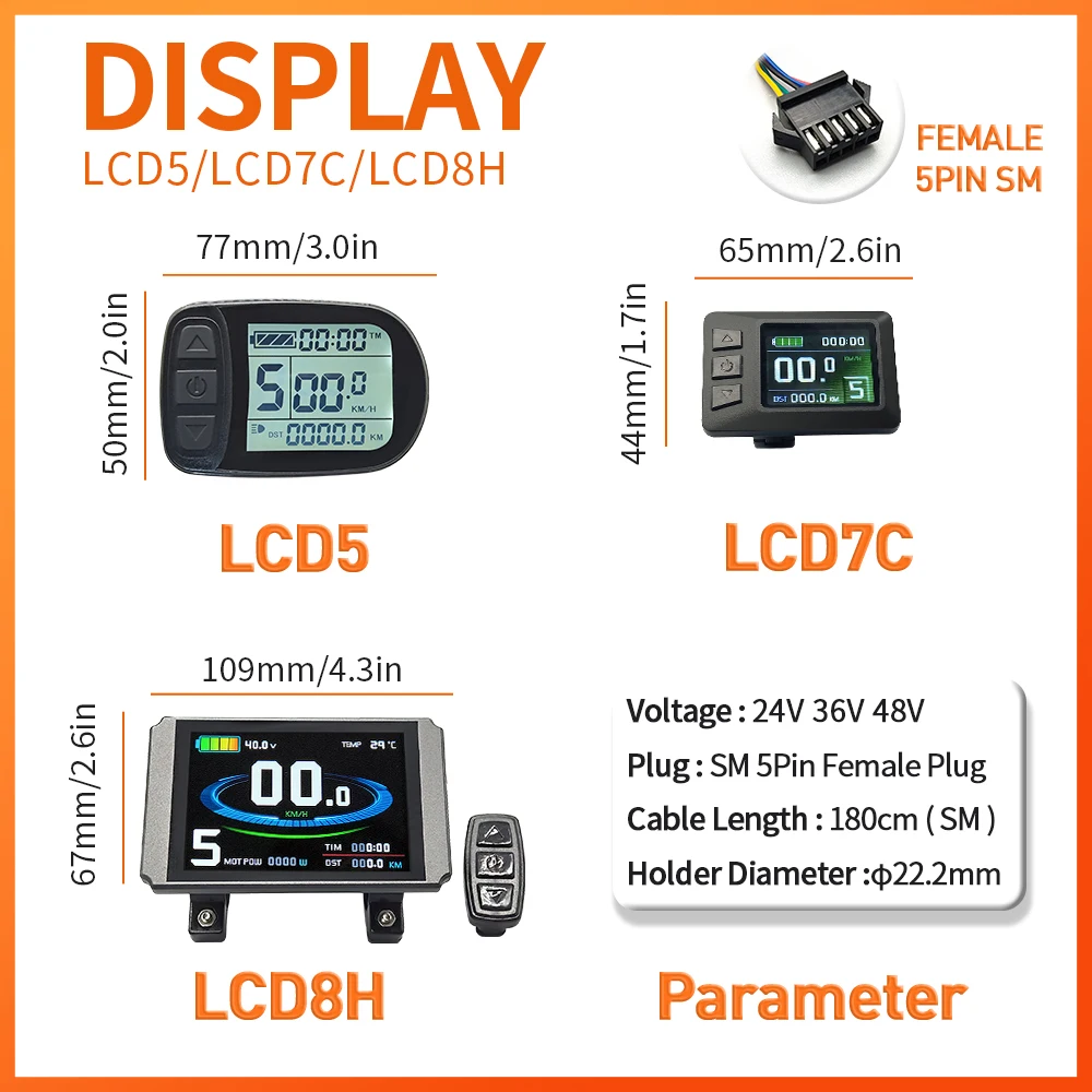 KT Ebike 30A 35A 50A 1000W 1500W 3000W Controller and Display 36V/48V LCD5 LCD7C LCD8H Electric Bicycle Bike Display Controller