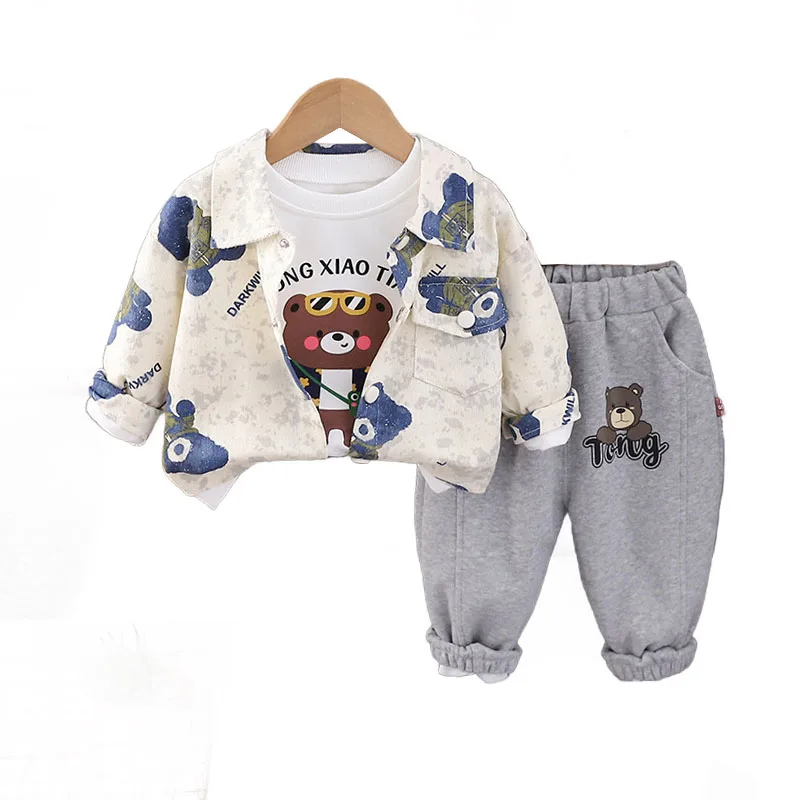 Kids Outfits 2024 Autumn Baby Boy Clothes 12 To 18 Months All Over Print Cartoon Jackets + T-shirts + Pants Boys Tracksuit Set