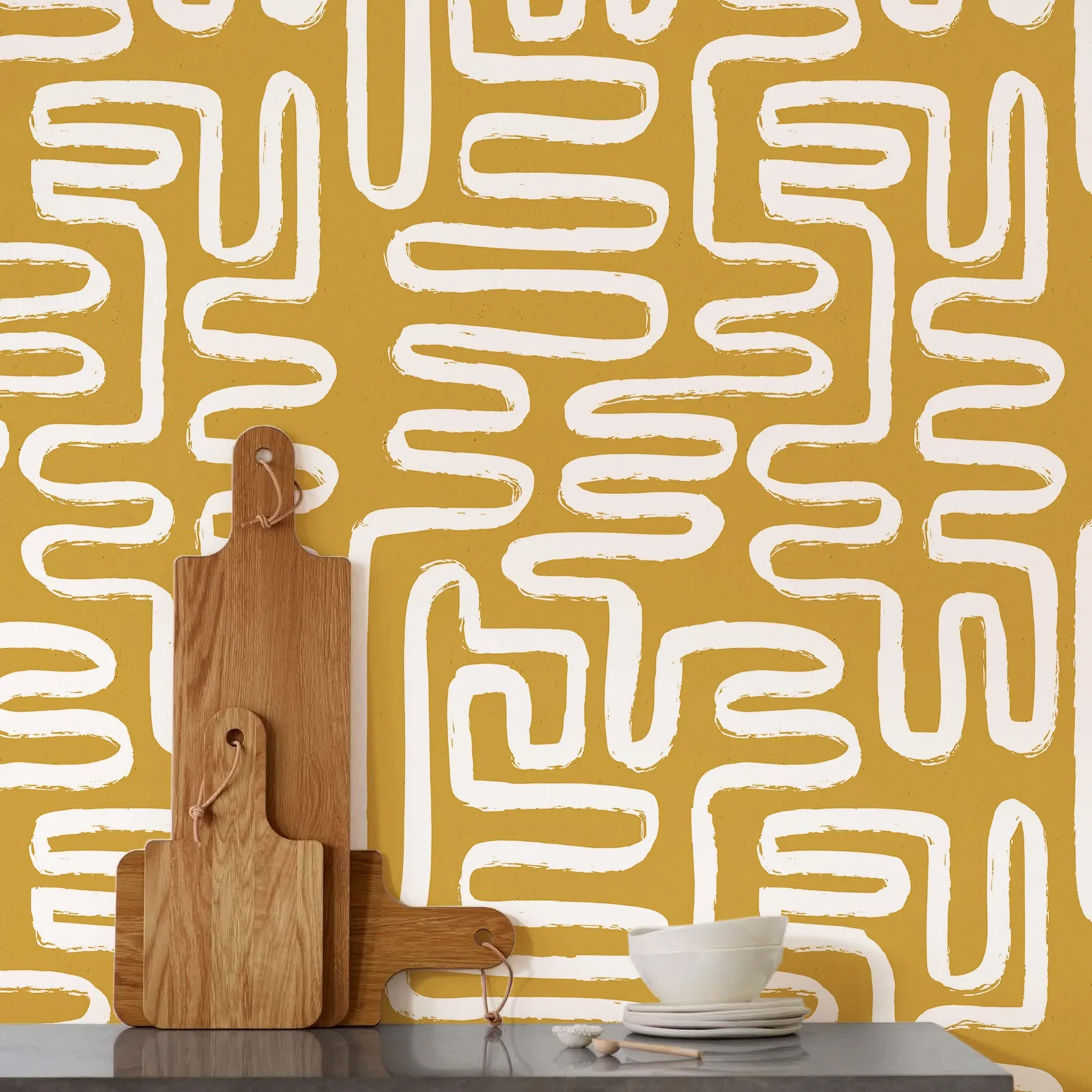 Yellow Abstract Geometric Wallpaper.Peel and Stick Wallpaper / Traditional options.Paper Wall For Bedroom More colors available