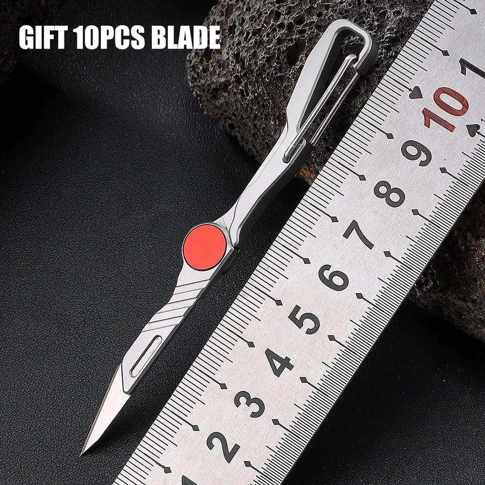 Mini NO11 Replaceable Blades Scalpel Stainless Steel Folding Knife Portable EDC Keychain Pocket Knife 10 Blade Free Useful Tool