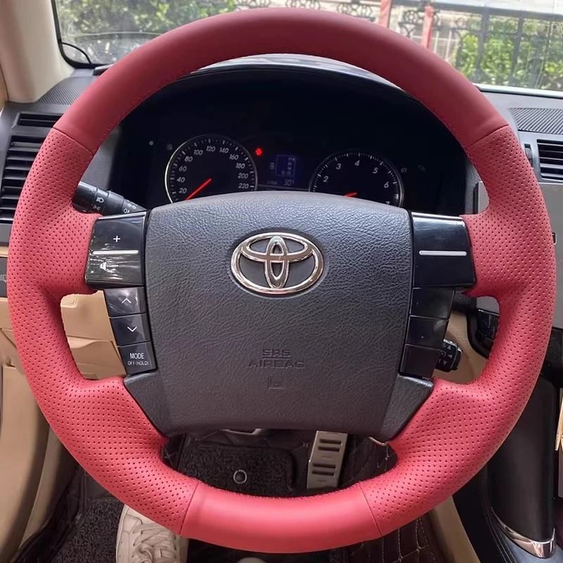 

For Toyota Reiz 2005-2009 hand-stitched red genuine Leather car Steering Wheel Cover Auto parts