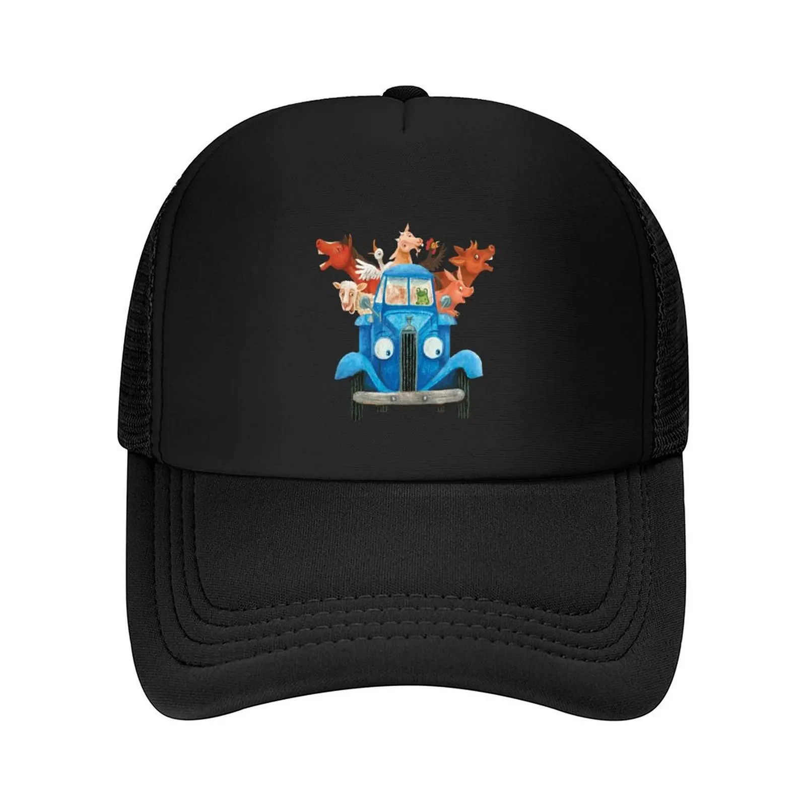 

Little blue truck with farm animals classic illustration Baseball Cap designer cap Sun Cap fishing hat Rugby Woman Hats Men's