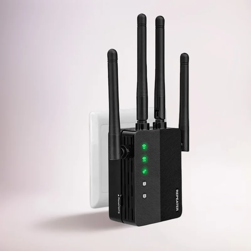 Black AC1200 WiFi Repeater 1200Mbps Router Black WiFi Extender Amplifier 2.4G/5GHz Wi-Fi Signal Booster Long Range Network