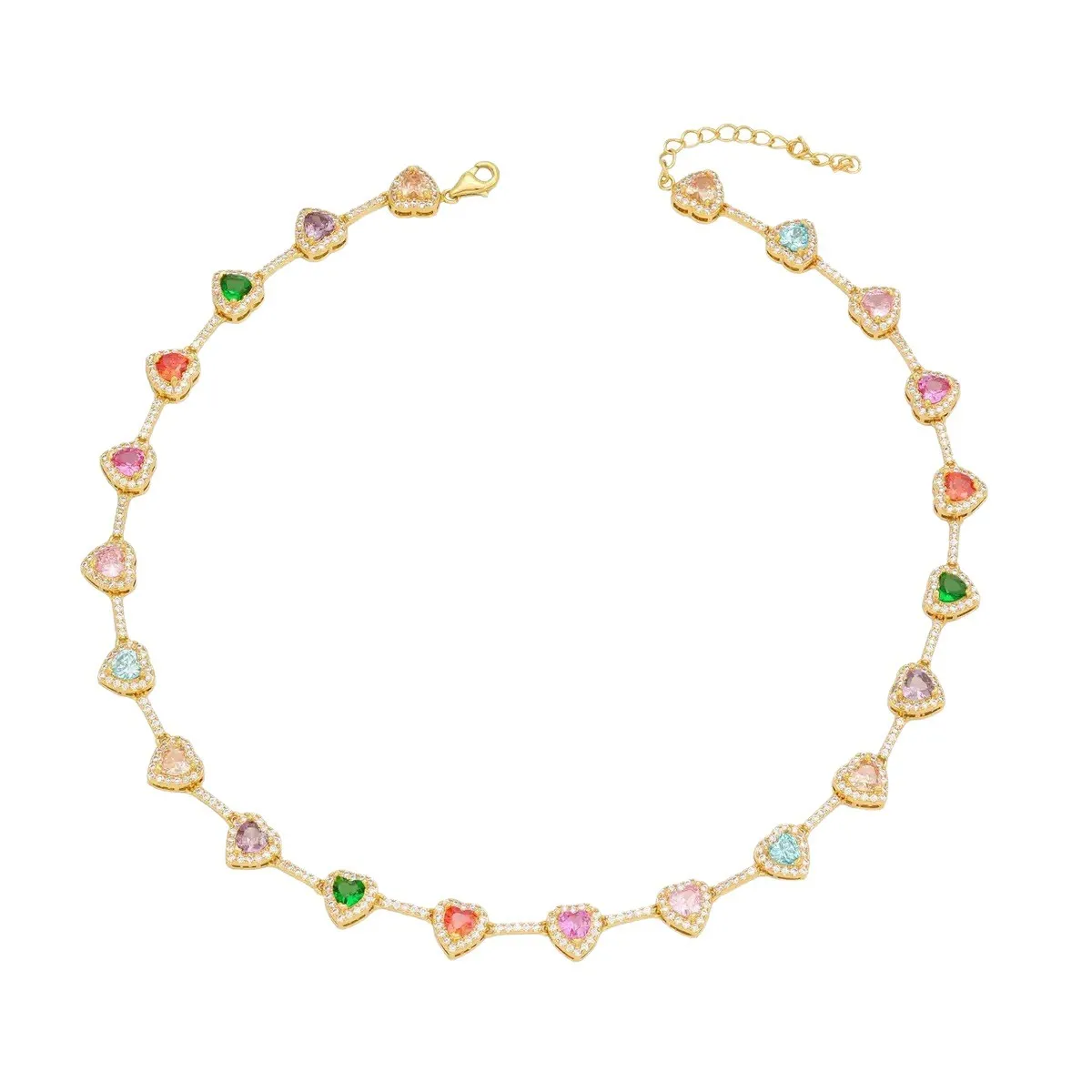 

2025 новый стиль 18 К позолоченное ожерелье женское украшенное красочными конфетами в форме сердца кубический цирконий модный универсальный аксессуар