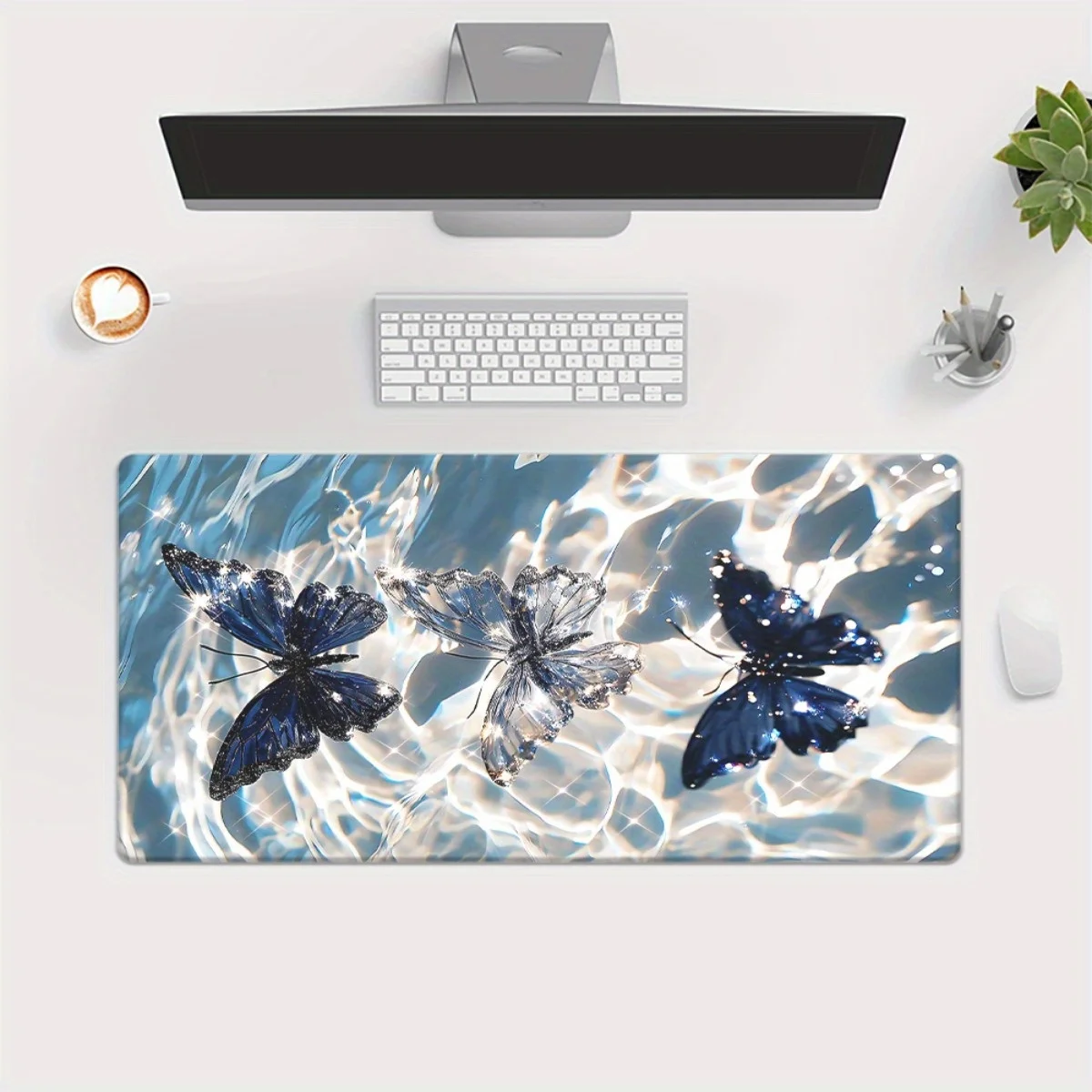 Blue Butterfly Water Surface XXL Extended Mousepad Premium Rubber Gaming Office Desk Mat