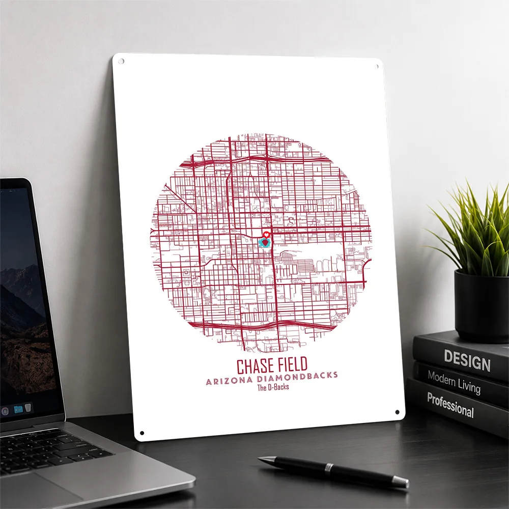 Chase Field Stadium Map Metal Poster Venue Wall Art Customized Retro Tinplate Sign for Man Cave Game Room Home Decor Gift Plaque