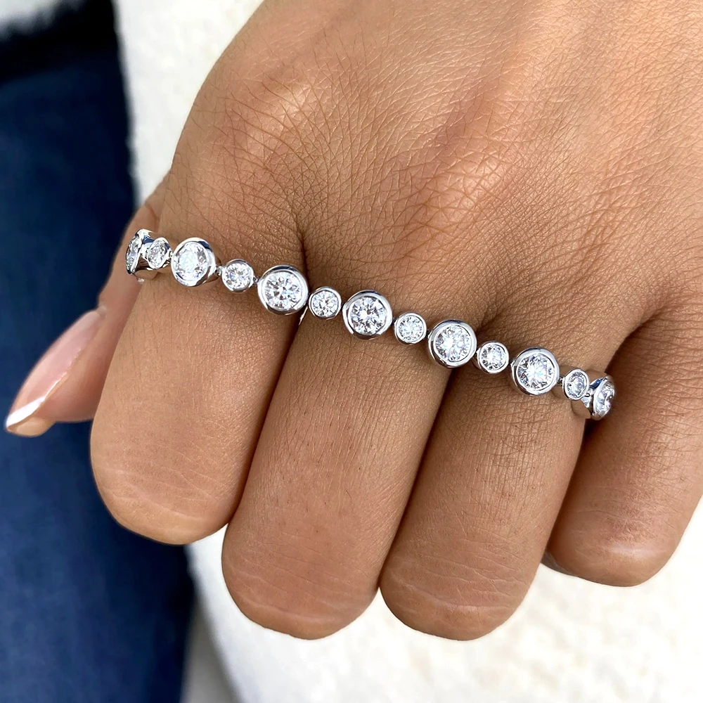 Bezel Set Bubble Moissanite Tennis Bracelet 100% S925 Silver Plated 18K Gold Round Diamond Hand Chain for Women Fine Jewelry GRA