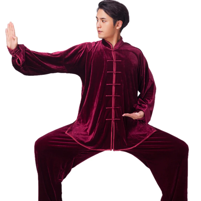 CLYFAN Unisex velvet chinese style autumn winter thickening Tai Chi uniform performance clothing suits man woman