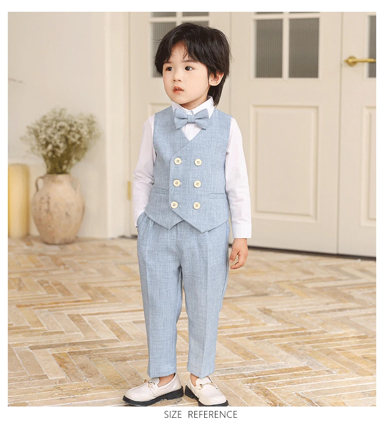 School Boys Gary Vest Shirt Pants Bowtie Photograph Suit Children Wedding Dress Kids Kindergarten Performance Uniform Costume