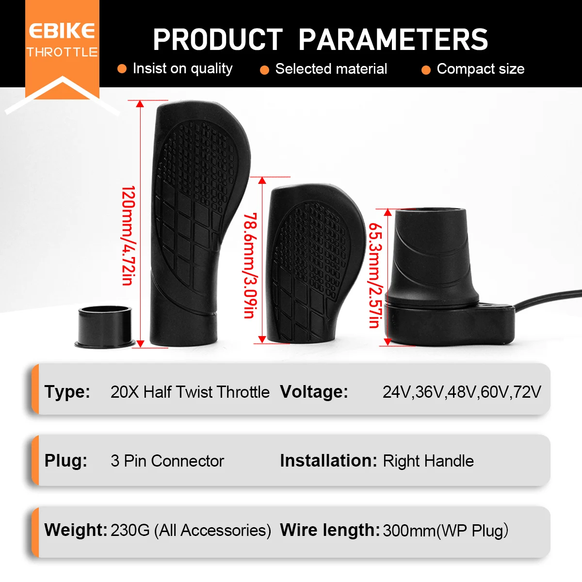 

BAFANG 20X Half Twist Throttle E-Bike Right Handle Throttle 24V-72V Waterproof Connector for BBS01 BBS02 BBSHD Mid Drive Motor