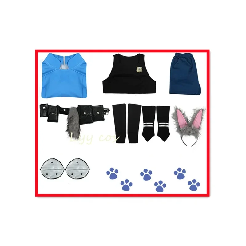 Judy Cospaly Anime Hopps Cosplay Costume Woman Police Uniform Top Pants Bunny Tail Halloween Set